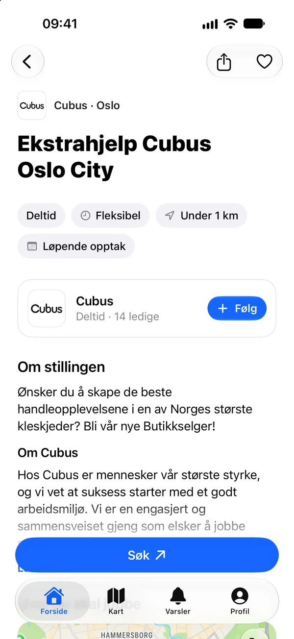 Jobbside med Søk-knapp